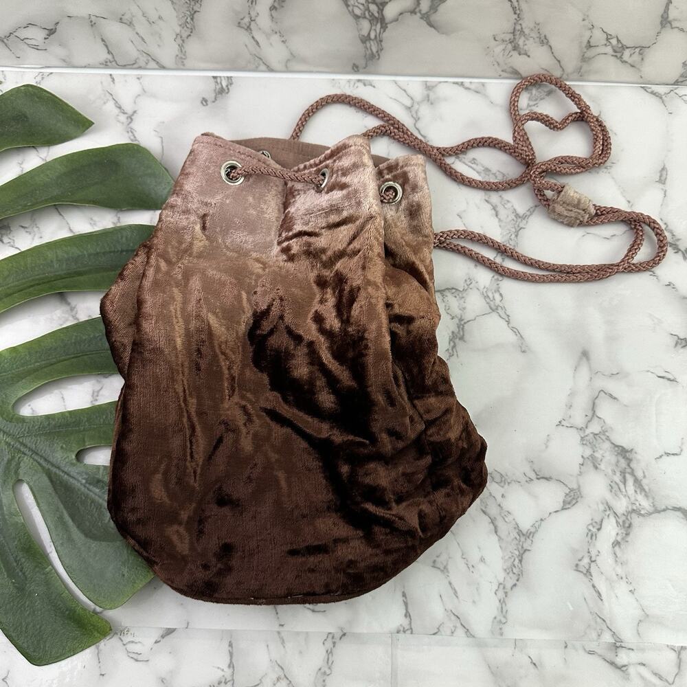 Mervyns Vintage Y2k Velvet Backpack New Brown Ombre Drawstring Bag Purse Boho